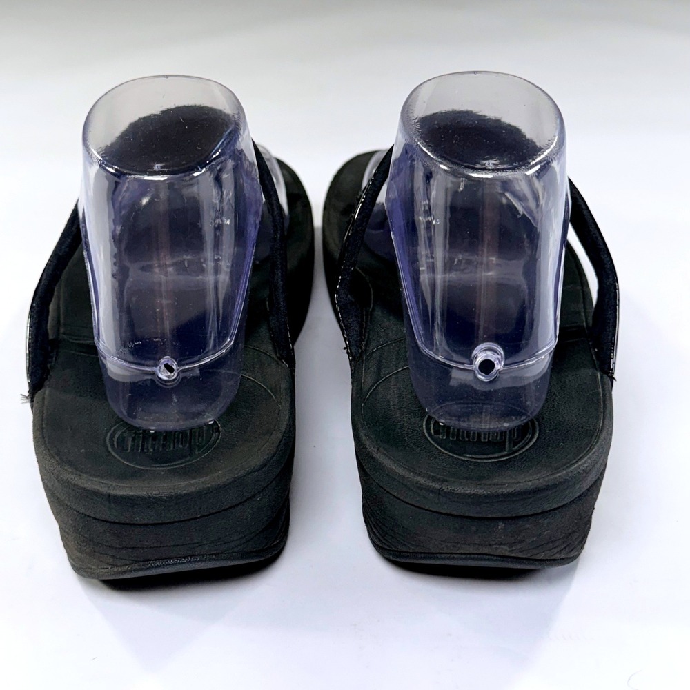 FitFlop Pietra Thong Sandal Womens 10 Black Patent Leather Crystal Wedge Comfort - Picture 11 of 13